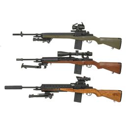 M14 pneimatiskā šautene - koka tipa, baterija un lādētājs iekļauti komplektā, ASV kaujas šautene